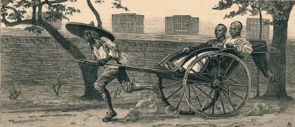 Um Jinriksha, ou carro de mão chinês, c1883.
