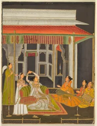Uma princesa em um terraço com atendentes à noite, c. 1760