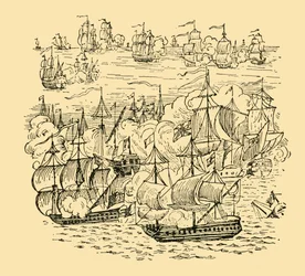 Uma luta marítima entre o almirante Blake e os holandeses, c1930.
