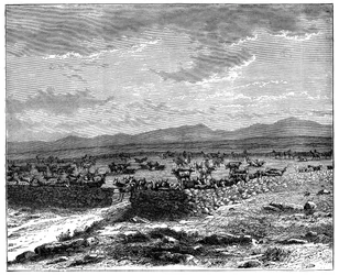 Um kraal de gado da África do Sul, c1890