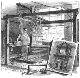 Um tecelão de seda Spitalfields em seu tear manual, 1884