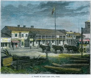 Uma rua em Salt Lake City, Utah, EUA, c1880