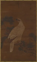 Uma águia branca em um galho de pinheiro, dinastia Ming ou Qing, século XVII.