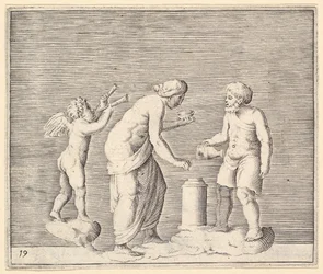 Uma mulher e um homem sacrificando na presença de Cupido, publicado ca. 1599-1622.