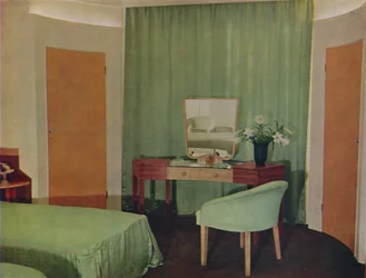 Um quarto em uma casa no Portland Place, projetado por Ian Henderson & Co. de Londres, 1935