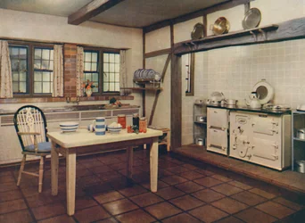 Uma cozinha de fazenda redesenhada pela Sra. Darcy Braddell, Londres, 1936