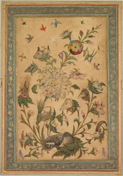 Uma fantasia floral de animais e pássaros Waq-waq, início dos anos 1600.