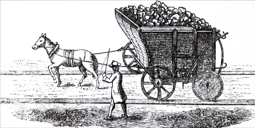 Um cavalo a desenhar uma carroça de brasas