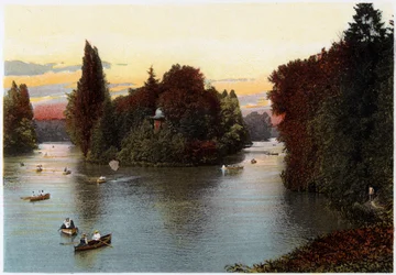 Um lago no Bois de Boulogne, Paris, c1900