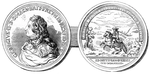 Uma medalha para comemorar a Batalha de Dettingen, século 1743