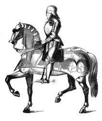 Um cavaleiro medieval armado e montado para a guerra, 1870