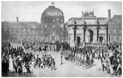 Um desfile militar por Paris, França, século x18
