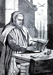 Um monge a iluminar um manuscrito