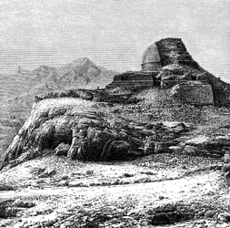 Um stupa tope arruinado na passagem de Khyber, PaquistãoAfhanistan, 1895