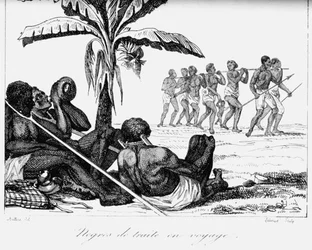 Um comboio de escravos, África, século XIX