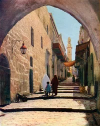 Uma rua em Jerusalém, Israel, 1926