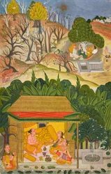 Um mês de verão, possivelmente Vaisakh, fólio de uma série Barahmasa, ca. 1750.