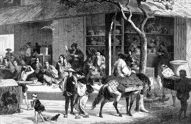 Um mercado de chá no Japão, c1880
