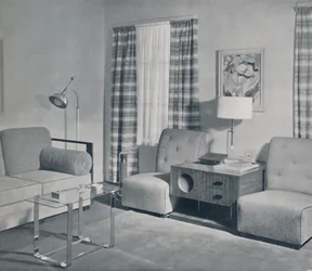 Vista para um apartamento de dois quartos no Keeler Building, Grand Rapids, Michigan, 1935