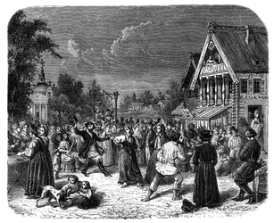 Uma festa na vila na Rússia, c1890