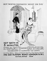 Anúncio para o gêiser de Ewarts para água quente, 1928