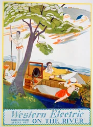 Anúncio para conjuntos aéreos de armação sem fio da Western Electric Company, 1923