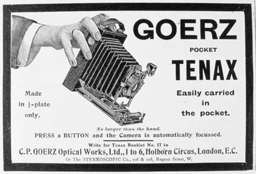 Anúncio para a câmera Goerz Pocket Tenax, 1909