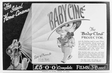 Anúncio do projetor de filmes Pathe Babycine, 1926