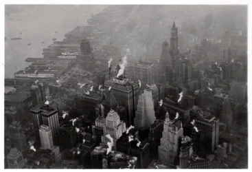 Vista aérea de Manhattan, Nova York, EUA, de um Zeppelin, 1928 1933