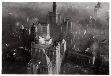 Vista aérea de Manhattan, Nova York, EUA, de um Zeppelin, 1928 1933