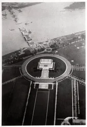Vista aérea do Lincoln Memorial, Washington DC, EUA, de um Zeppelin, 1928 1933
