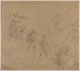 Álbum de temas taoístas e budistas: Procissão de divindades taoístas: folha 15, 1200s.