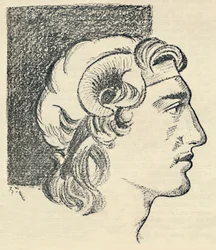 Alexandre, o Grande, de uma antiga moeda grega, 1936.