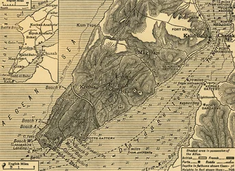 Posições aliadas na península de Gallipoli na Turquia, Primeira Guerra Mundial, julho de 1915, c1920.