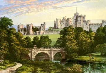 Castelo de Alnwick, Northumberland, casa do Duque de Northumberland, c1880