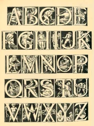 Desenho de alfabeto para azulejos, 1864, 1881.