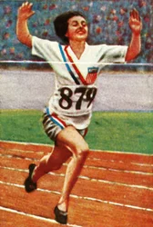 Atleta americana Betty Robinson, vencedora dos 100m femininos, 1928.