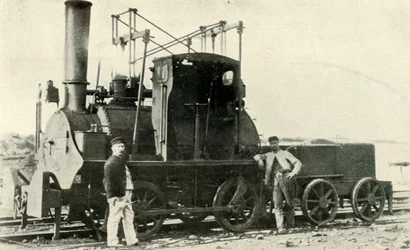 Uma locomotiva de mina de carvão adiantada, c1930.