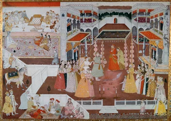 Uma pintura de casamento indiano de Lucknow, século 18