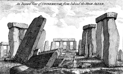 Uma visão interna de Stonehenge por trás do altar alto, 1760