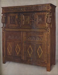 Um armário da corte de carvalho de James Is Reign, c1615, 1936