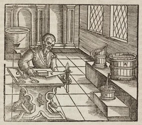 Análise de salitre, utilizado em pólvora e para a conservação da carne - Gravura extraída de Description des minerais et des principales methodes d
