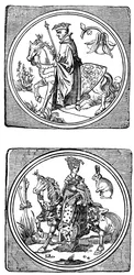 Cartas de jogar antigas: rei e rainha, 1833