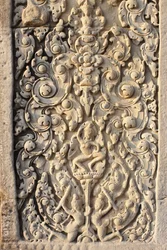 Angkor Wat, Detalhe Esculpido em WallFlowers, Siem Reap, Camboja