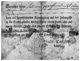 Anti-semitismo: um passe para judeus em Frankfurt, 1790 1956