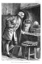Antoine Laurent Lavoisier, químico francês, investigando a existência de oxigênio no ar, 1873