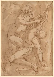 Apollo Flaying Marsyas recto Dois Esboços de uma Mãe e Filho verso, século XVI.