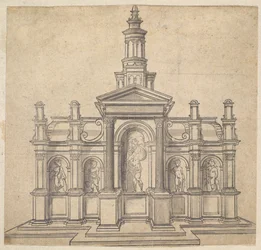 Tabernáculo em Forma de Arquitetura com um Santo e Quatro Putti, ca. 1530-49.