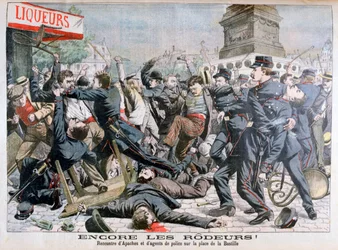 Criminosos armados brigando com a polícia, Place de la Bastille, Paris, 1904