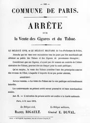 Ordem sobre a venda de charutos e tabaco, de pôsteres políticos franceses da comuna de Paris